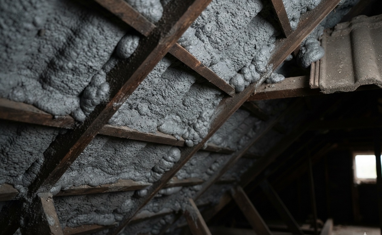 Foam over truss timbers in a Great Sankey loft.
